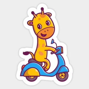 Cute Giraffe Riding Scooter Cartoon Sticker
